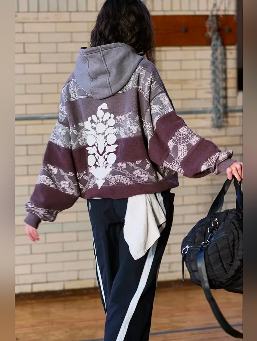 Free People Final Call Bandana Logo Hoodie Chocolate Medium Oversized NWT$168 - Picture 4 of 11